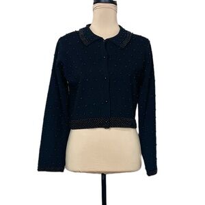 Ann Wi Vintage Beaded Cropped Cardigan Sweater (SWV-DUC)